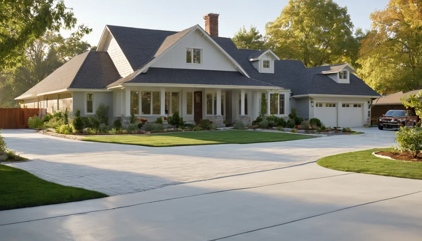 A fresh, smooth concrete driveway in front of a brick ranch home in Birmingham