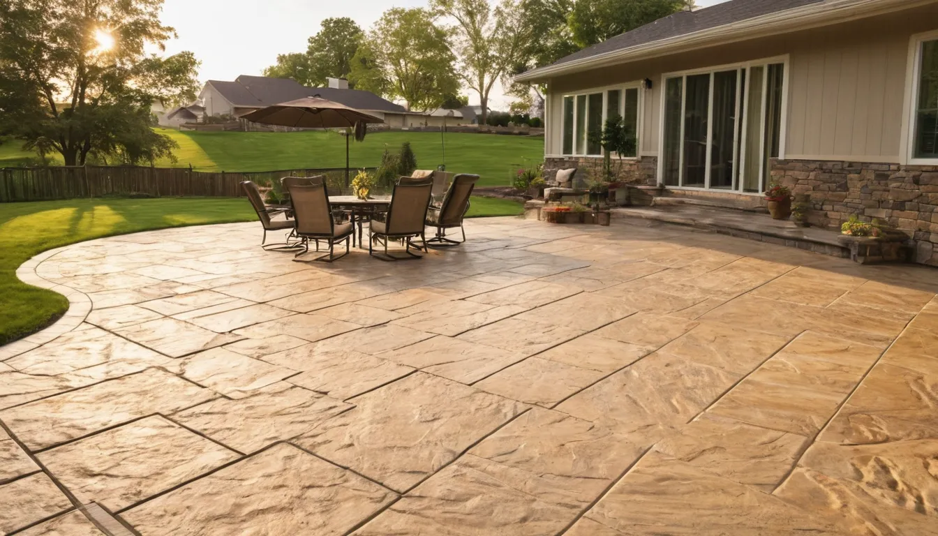 Stamped concrete patio behind a home in the Birmingham area